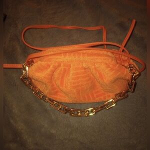Orange Terricloth Snapclose Crossbody Bag with Gold Chain Detail